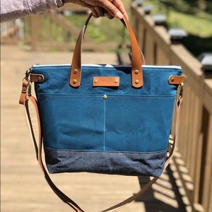 Teal blue waxed canvas crossbody